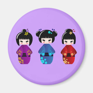 Cute kokeshi dolls cartoon magnet