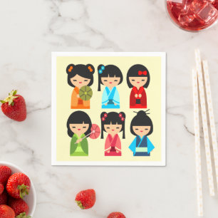 Cute Kokeshi Japanese dolls Napkin
