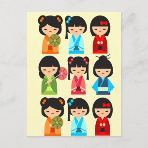 Cute Kokeshi Japanese dolls Postcard