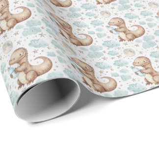 Cute Komodo Dragon Baby Pastel Watercolor Pattern  Wrapping Paper
