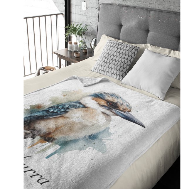 Cute Kookaburra on a Branch , custom Fleece Blanket (Creator Uploaded)