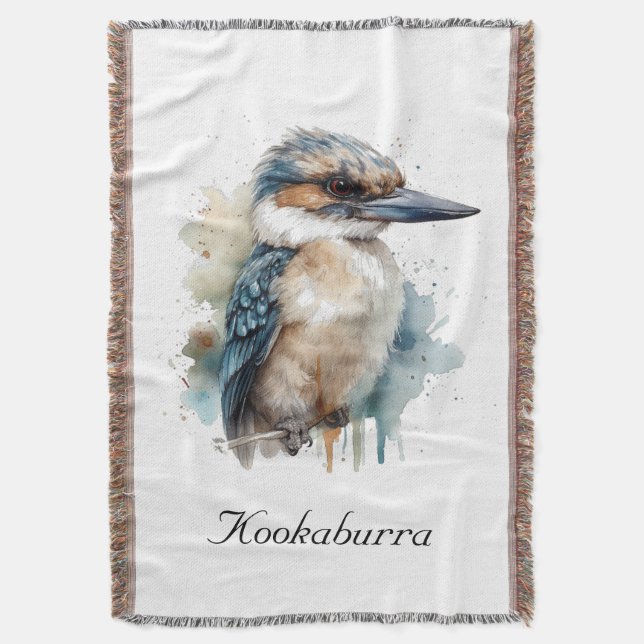 Cute Kookaburra on a Branch , custom Throw Blanket (Front Vertical)
