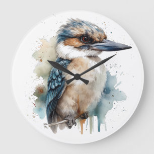 Cute Kookaburra on a branch painted in watercolor Large Clock