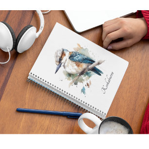 Cute Kookaburra on a branch painted in watercolor Notebook