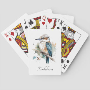 Cute Kookaburra on a branch painted in watercolor Playing Cards