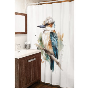 Cute Kookaburra on a branch painted in watercolor Shower Curtain