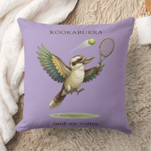 Cute Kookaburra Playing Tennis Mid-Air Volley Cushion
