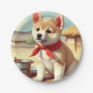 Cute Korean Jindo Dog Painting Paper Plate