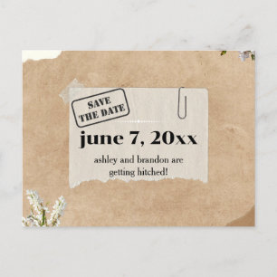Cute Kraft Scrap Paper Floral SAVE THE DATE Postcard