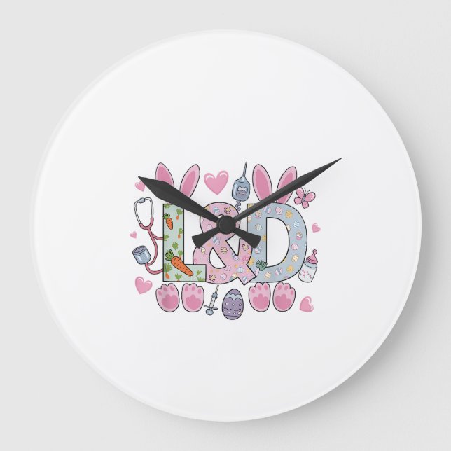 Cute L&D Labour and Delivery Nurse Easter Bunny Eg Large Clock (Front)