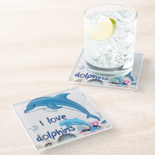 Cute l Love Dolphins Quotes Dolphin Lovers   Glass Coaster (Creator Uploaded)