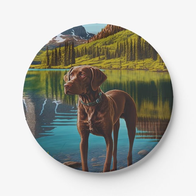 Cute Lab Dog Chocolate Labrador Retriever Animal Paper Plate (Front)