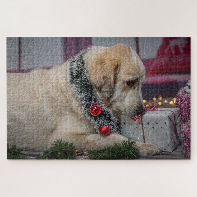 Cute Lab Dog  Holiday Christmas  Jigsaw Puzzle (Horizontal)