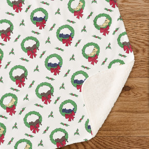 Cute Lab Puppy Holiday Wreaths Pattern Sherpa Blanket