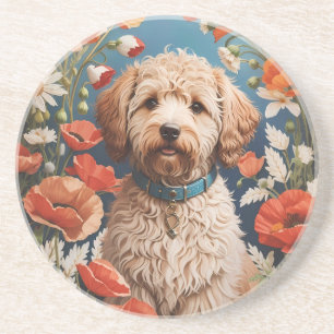 Cute Labradoodle Daisy And Poppy Flower Coaster