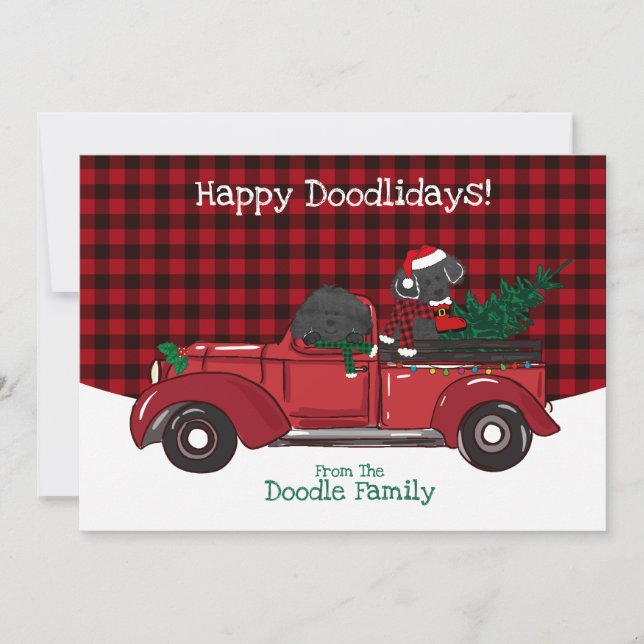 Cute Labradoodles Red Christmas Truck Holiday Card (Front)