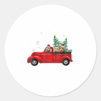 Cute Labradoodles Riding Red Truck To C Classic Round Sticker