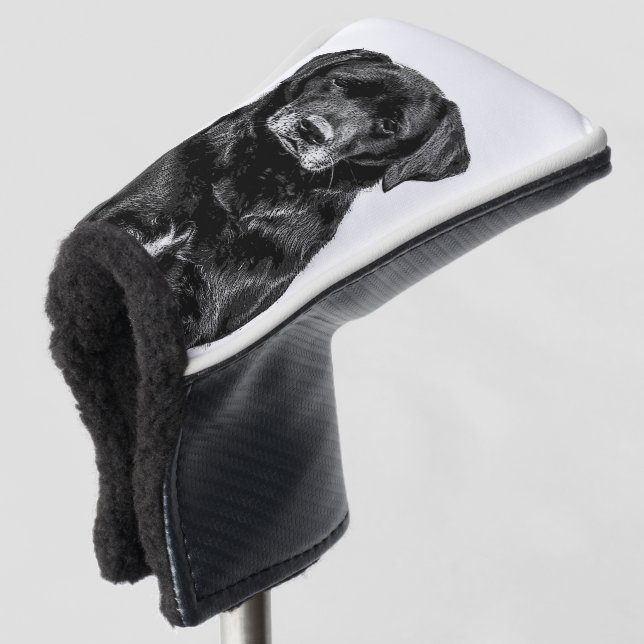 Cute Labrador Black Dog Puppy Pet Sketch Golf Head Cover (3/4 Front)