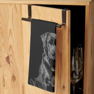 Cute Labrador Black Dog Puppy Pet Sketch Tea Towel