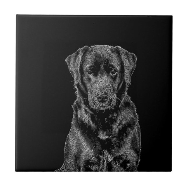 Cute Labrador Black Dog Puppy Pet Sketch Tile (Front)