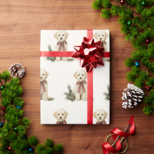 Cute Labrador Dog Red Bow Christmas Wrapping Paper