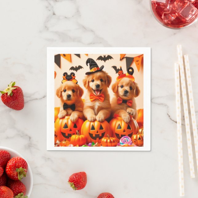 Cute labrador puppies halloween napkin (Insitu)