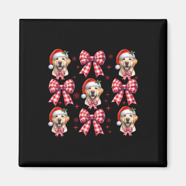 Cute Labrador Retriever Dog Red Plaid Coquette Bow Magnet (Front)