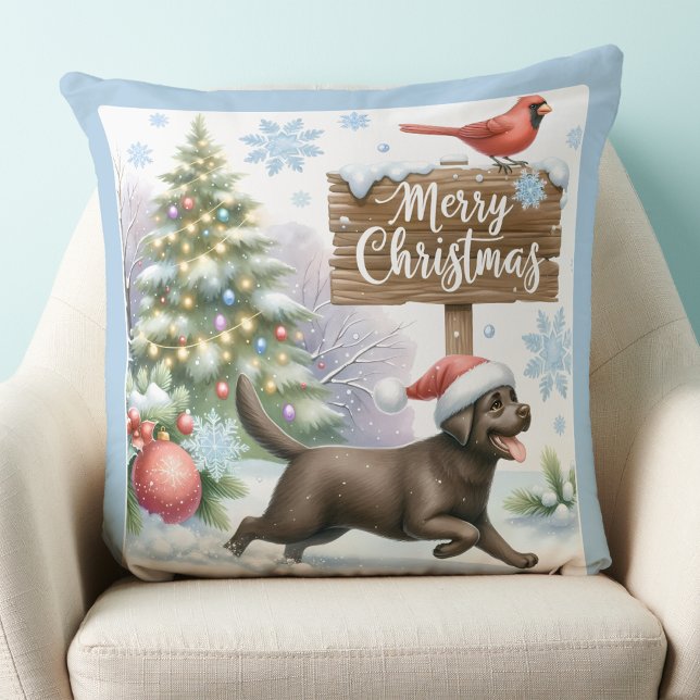 Cute Labrador Retriever Merry Christmas Puppy Dog  Cushion (Creator Uploaded)