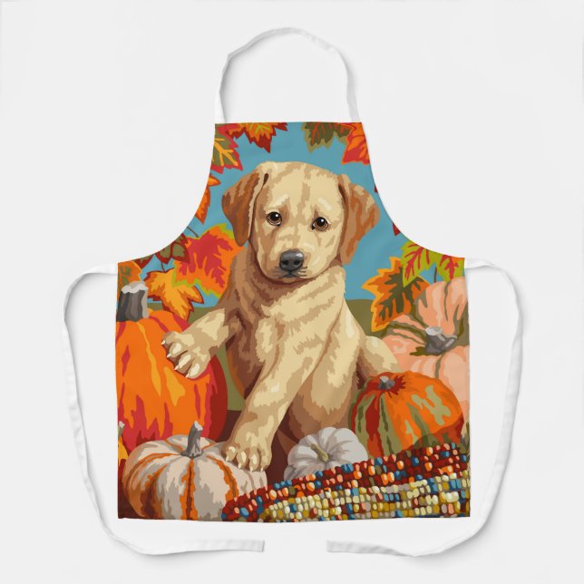 Cute Labrador Retriever Puppy Autumn Harvest Apron (Front)