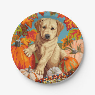 Cute Labrador Retriever Puppy Autumn Harvest Paper Plate