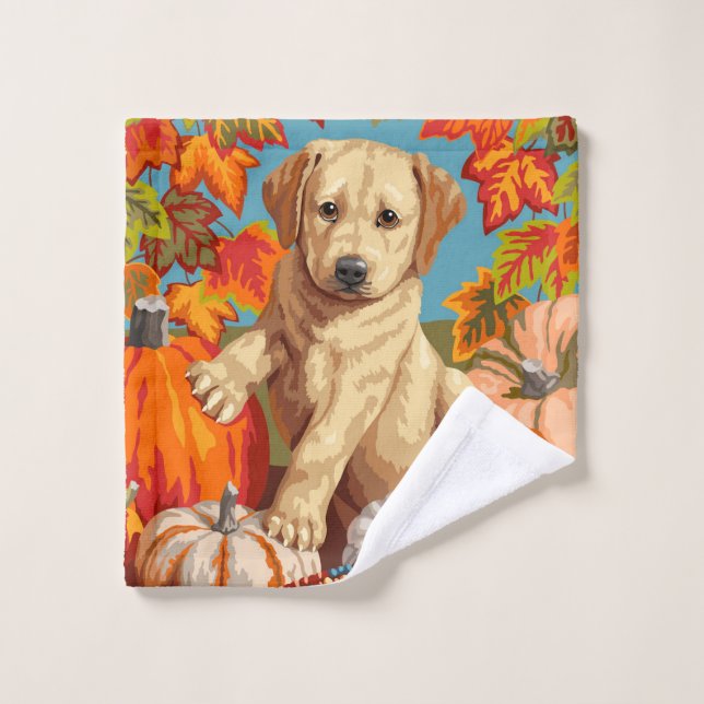Cute Labrador Retriever Puppy Autumn Harvest Wash Cloth (Wash Cloth)