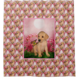 Cute Labrador Retriever Puppy Butterfly Pattern  Shower Curtain