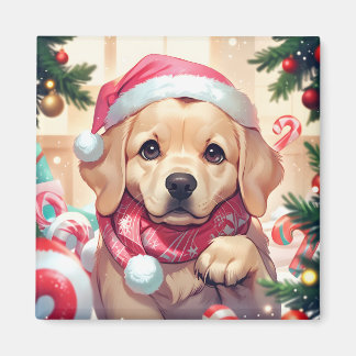 Cute Labrador Retriever with pastel hat & scarf Magnet