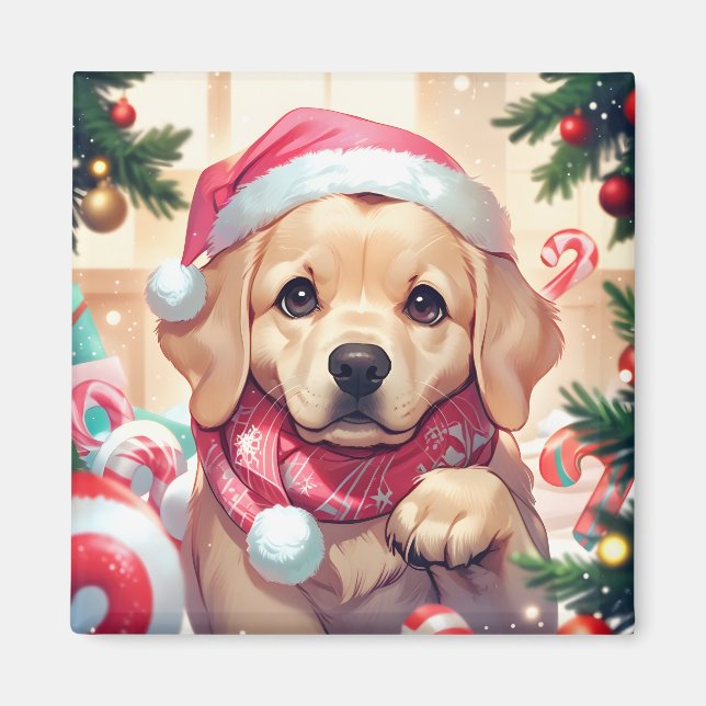 Cute Labrador Retriever with pastel hat & scarf  Magnet (Front)