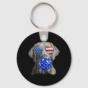 Cute Labrador Wearing Usa Flag Sungles 4th Of July Key Ring