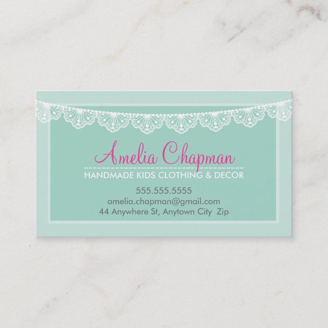 CUTE LACE BUNTING stylish elegant soft mint green Business Card (Front)