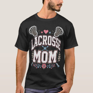 Cute Lacrosse Mum Sports Mama Pink Varsity Floral T-Shirt