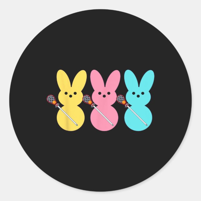 Cute Lacrosse Player Bunny Kids Boys Easter Lacros Classic Round Sticker (Front)