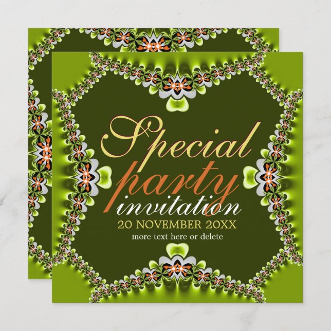Cute Lacy Fresh Green Girls Party Invitations (Front/Back)