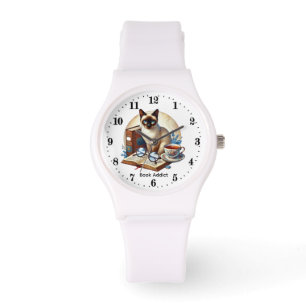 Cute ladies cat book addict customizable watch
