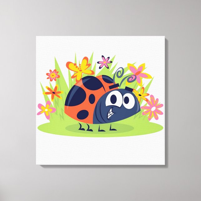 Cute Lady Bug and Flowers Canvas Print (Front)
