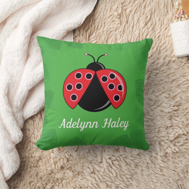 Cute Lady Bug Baby Birth Stats Throw Pillow (Blanket)