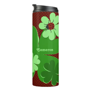 Cute Lady Bug & Clover Leaf Custom Name  Thermal Tumbler