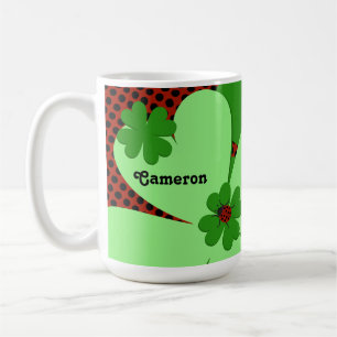 Cute Lady Bug & Clover Leaf Name  Coffee Mug