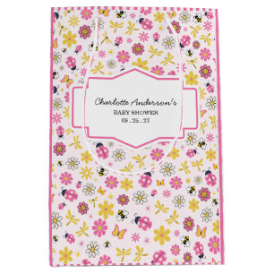 Cute Lady Bug Pink Girl Baby Shower Medium Gift Bag