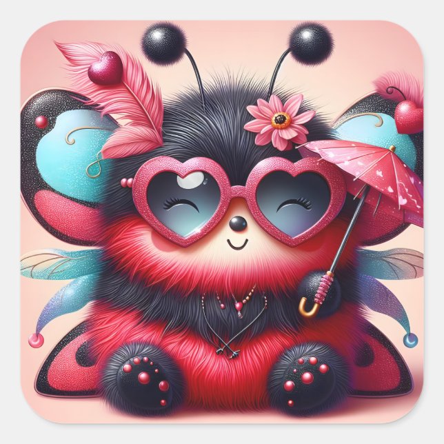 Cute Lady Bug Umbrella Square Sticker (Front)