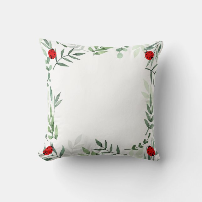 Cute Lady Bugs and Plant Leaves Cushion (Front)