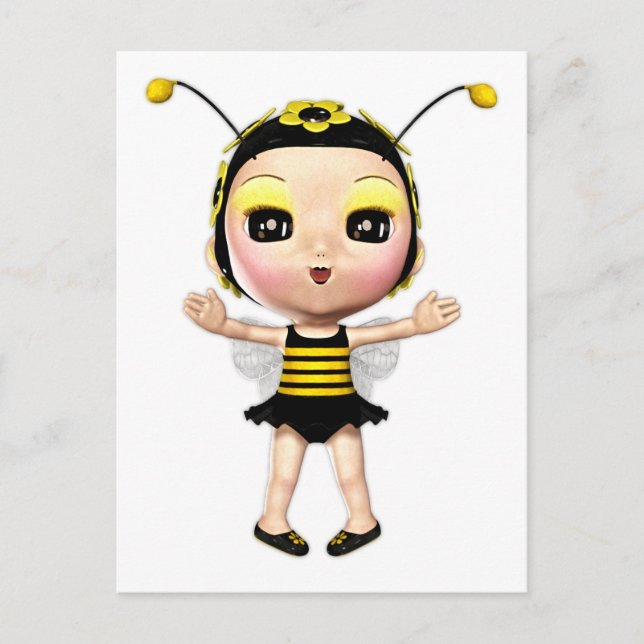 Cute Lady Bumblebee Fairy Doll 2 Postcard (Front)