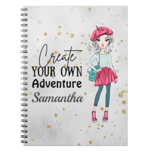 Cute Lady   Create Your Own   Personalise   Grey Notebook