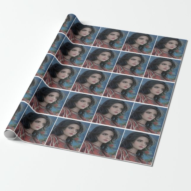 Cute Lady Wrapping Paper (Unrolled)
